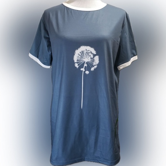 MISSLOOK Women XL Teal Green w/ White Dandelion Graphic Short Sleeve T-Shirt - Picture 1 of 7